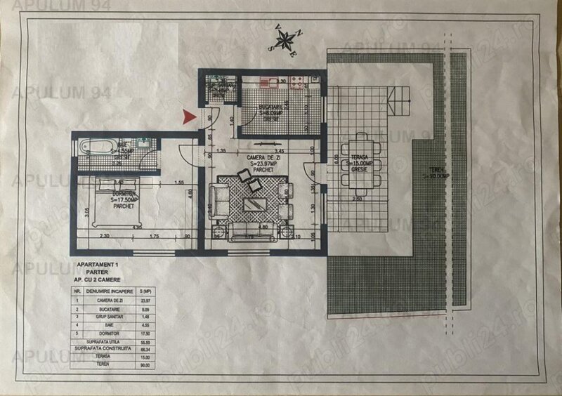 Apartament 2 camere 56mp cu curte 90 mp Popesti-Leordeni Dr Fermei